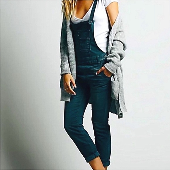 Free People Washed Denim Skinny Overalls Size 25 Blue Indie Retro 90s Y2K Boho - Picture 1 of 11